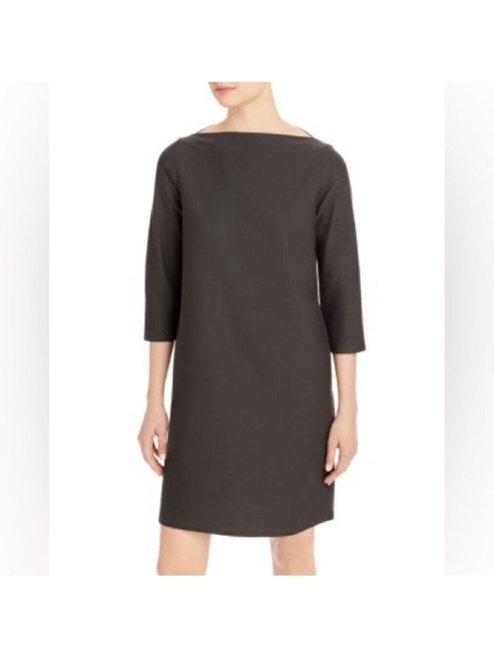 Eileen Fisher Charcoal Quarter Sleeve Long Sleeve Dress Medium Neck Shift